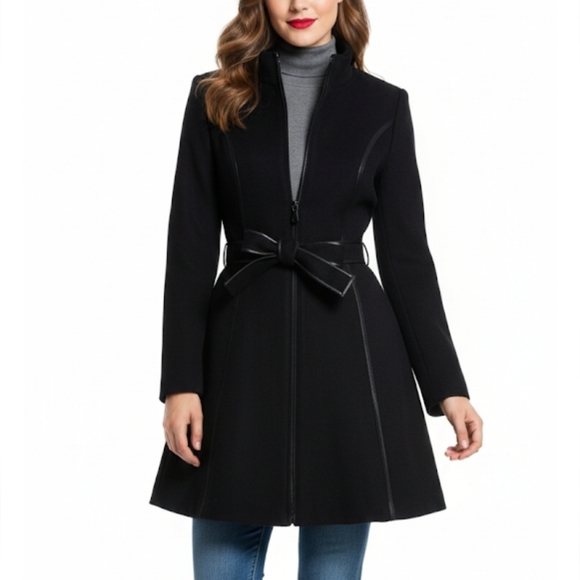 Dawn Levy Dresses & Skirts - Dawn Levy NY Fergie  Black Fit & flare  Belted Wool  Coat  Sz L